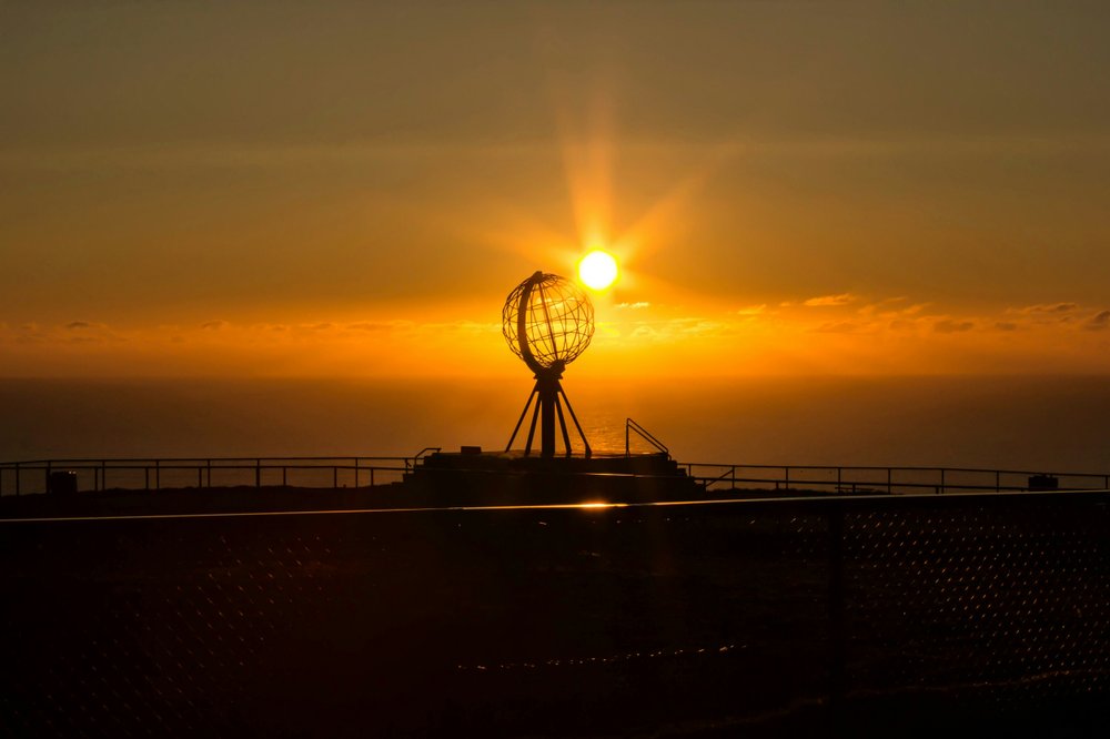 Nordkapp North Cape cliffs and midnight sun